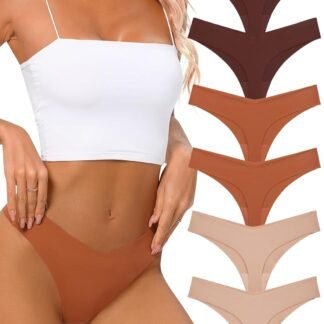Seamless Thongs for Women No Show Thong V-waisted Stretch Breathable Sexy Panties Underwear 6 Pack