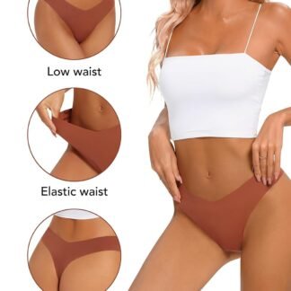 Seamless Thongs for Women No Show Thong V-waisted Stretch Breathable Sexy Panties Underwear 6 Pack