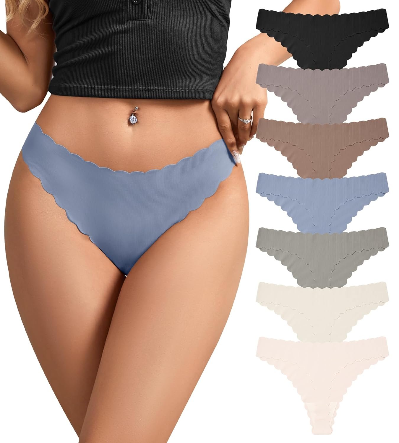 SHARICCA Womens Seamless Thongs No Show Underwear Soft Ribbed Invisible Panties Wave Edge Multi Pack - lunas-mystic-emporium.com SHARICCA Womens Seamless Thongs No Show Underwear Soft Ribbed Invisible Panties Wave Edge Multi Pack