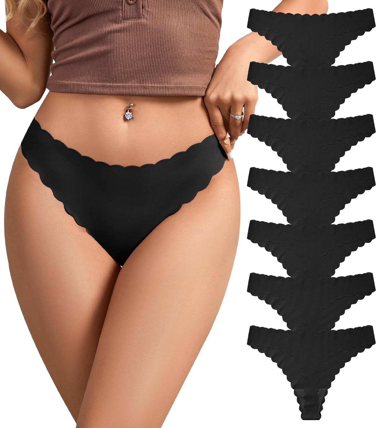 SHARICCA Womens Seamless Thongs No Show Underwear Soft Ribbed Invisible Panties Wave Edge Multi Pack - lunas-mystic-emporium.com SHARICCA Womens Seamless Thongs No Show Underwear Soft Ribbed Invisible Panties Wave Edge Multi Pack