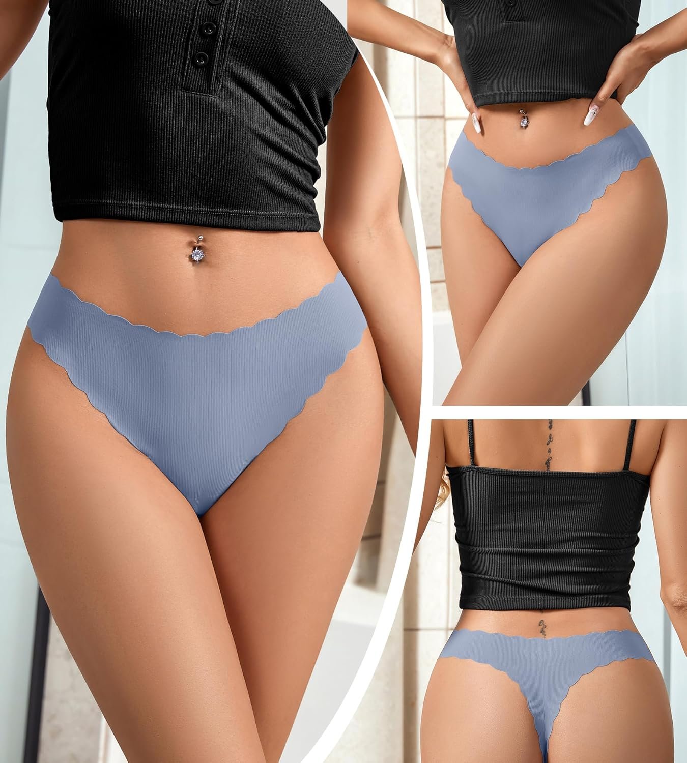 SHARICCA Womens Seamless Thongs No Show Underwear Soft Ribbed Invisible Panties Wave Edge Multi Pack - lunas-mystic-emporium.com SHARICCA Womens Seamless Thongs No Show Underwear Soft Ribbed Invisible Panties Wave Edge Multi Pack