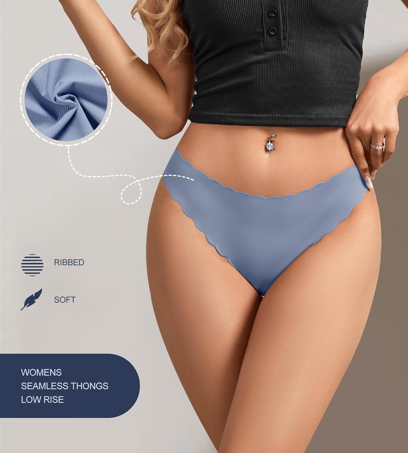 SHARICCA Womens Seamless Thongs No Show Underwear Soft Ribbed Invisible Panties Wave Edge Multi Pack - lunas-mystic-emporium.com SHARICCA Womens Seamless Thongs No Show Underwear Soft Ribbed Invisible Panties Wave Edge Multi Pack