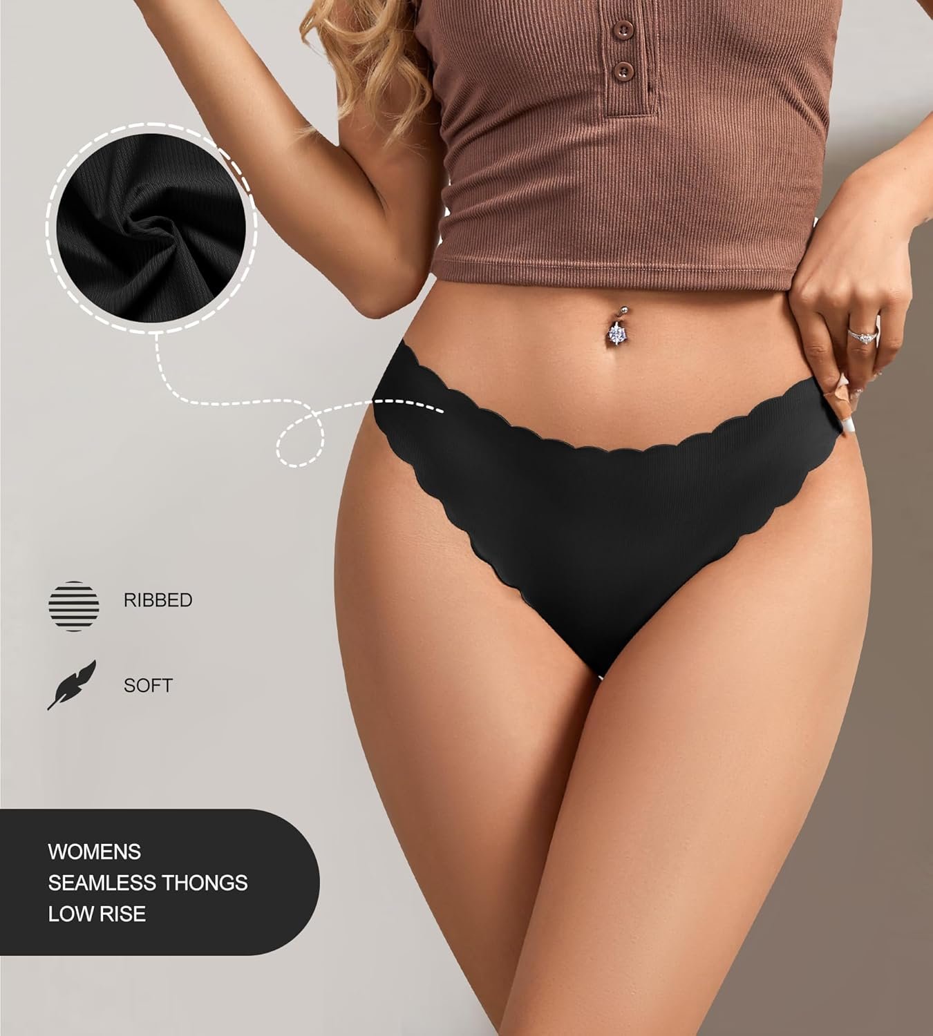 SHARICCA Womens Seamless Thongs No Show Underwear Soft Ribbed Invisible Panties Wave Edge Multi Pack - lunas-mystic-emporium.com SHARICCA Womens Seamless Thongs No Show Underwear Soft Ribbed Invisible Panties Wave Edge Multi Pack
