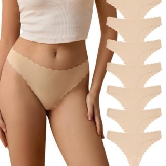 SHARICCA Womens Seamless Thongs No Show Underwear Soft Ribbed Invisible Panties Wave Edge Multi Pack