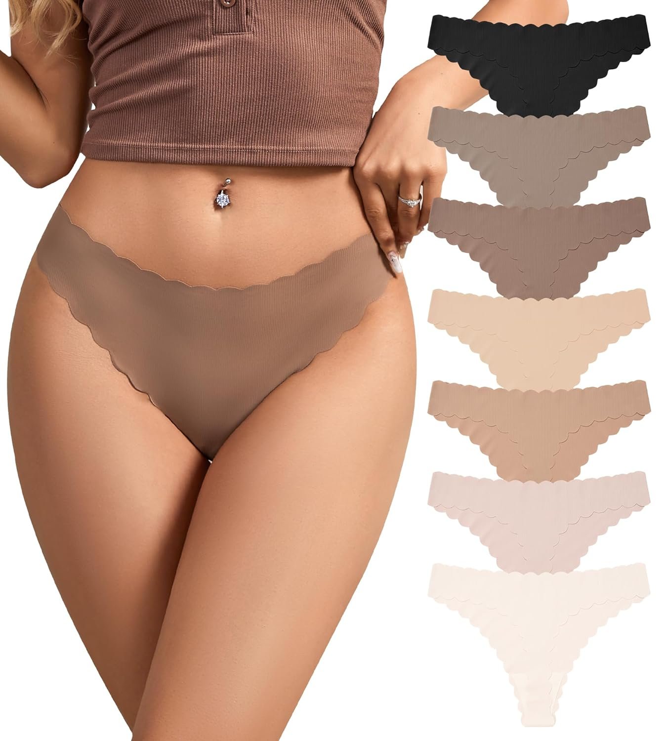 SHARICCA Womens Seamless Thongs No Show Underwear Soft Ribbed Invisible Panties Wave Edge Multi Pack - lunas-mystic-emporium.com SHARICCA Womens Seamless Thongs No Show Underwear Soft Ribbed Invisible Panties Wave Edge Multi Pack