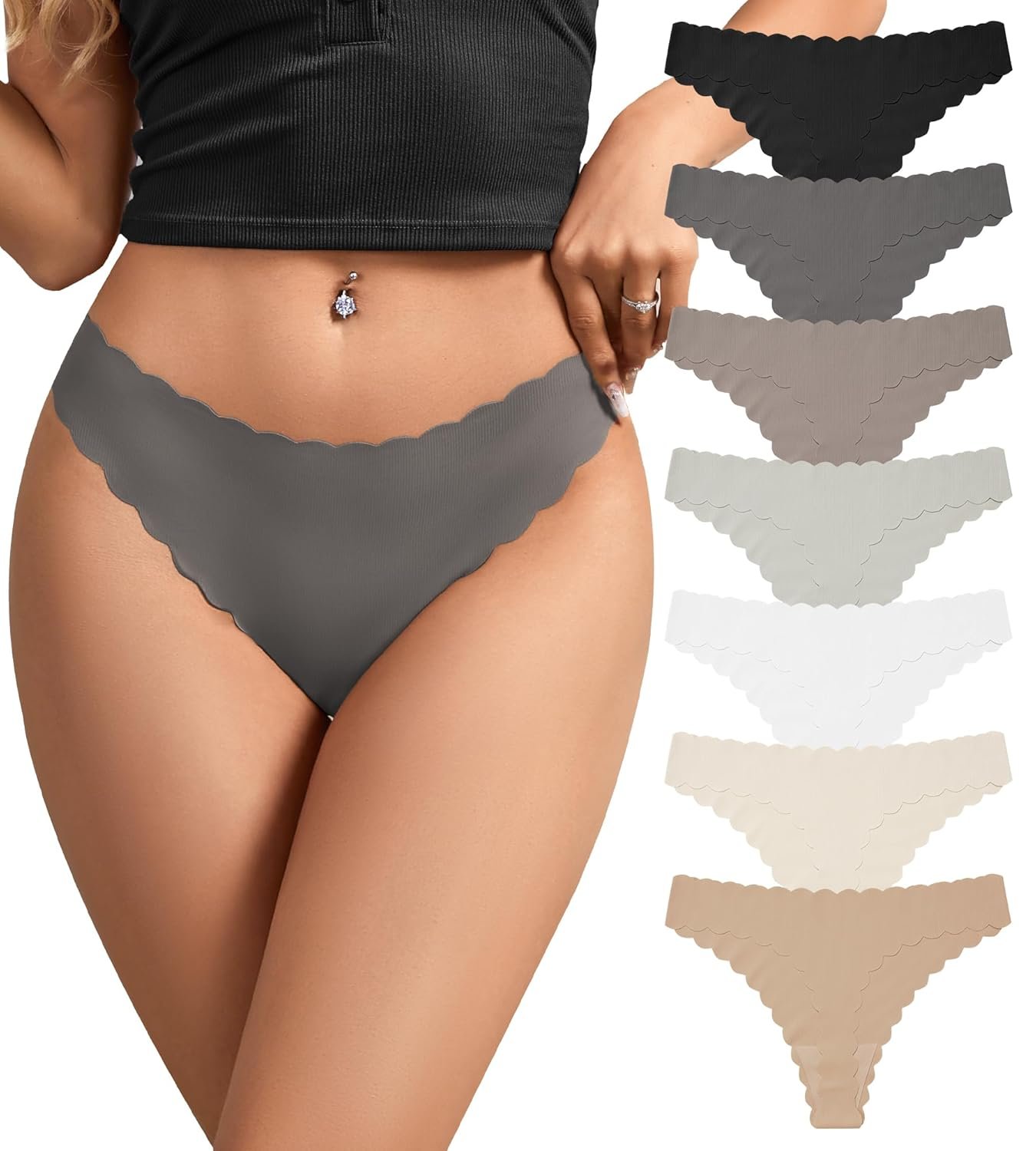 SHARICCA Womens Seamless Thongs No Show Underwear Soft Ribbed Invisible Panties Wave Edge Multi Pack - lunas-mystic-emporium.com SHARICCA Womens Seamless Thongs No Show Underwear Soft Ribbed Invisible Panties Wave Edge Multi Pack