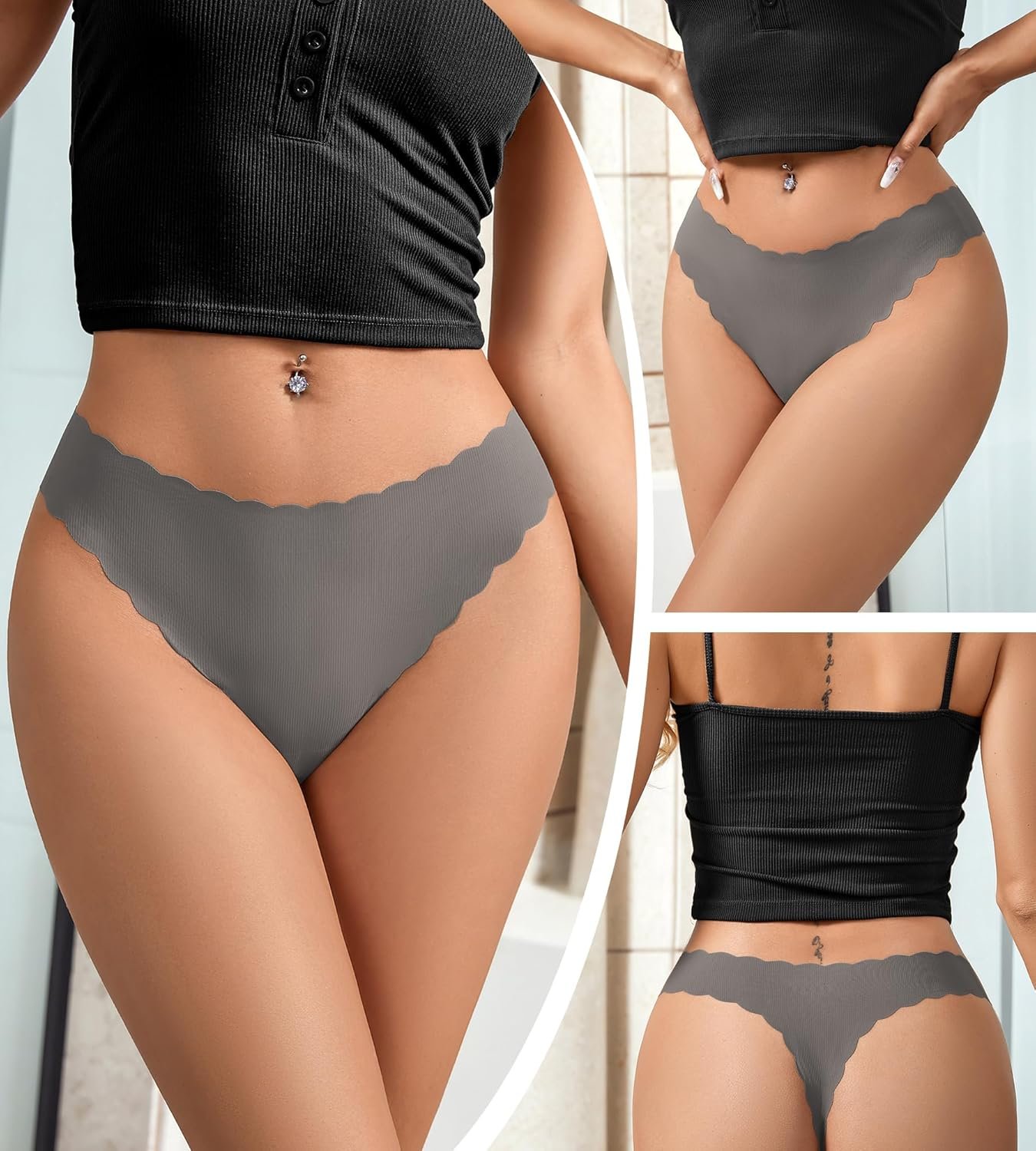 SHARICCA Womens Seamless Thongs No Show Underwear Soft Ribbed Invisible Panties Wave Edge Multi Pack - lunas-mystic-emporium.com SHARICCA Womens Seamless Thongs No Show Underwear Soft Ribbed Invisible Panties Wave Edge Multi Pack