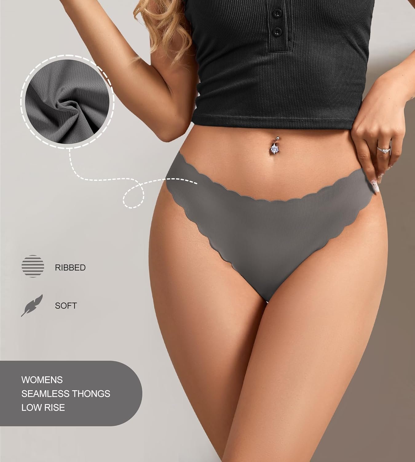 SHARICCA Womens Seamless Thongs No Show Underwear Soft Ribbed Invisible Panties Wave Edge Multi Pack - lunas-mystic-emporium.com SHARICCA Womens Seamless Thongs No Show Underwear Soft Ribbed Invisible Panties Wave Edge Multi Pack