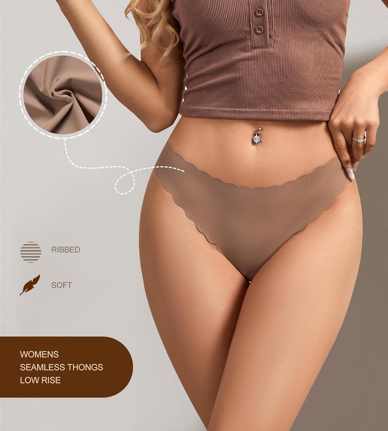 SHARICCA Womens Seamless Thongs No Show Underwear Soft Ribbed Invisible Panties Wave Edge Multi Pack - lunas-mystic-emporium.com SHARICCA Womens Seamless Thongs No Show Underwear Soft Ribbed Invisible Panties Wave Edge Multi Pack