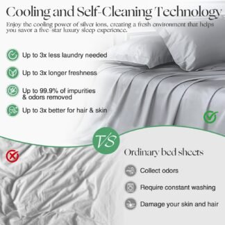 Silver Infused Bed Sheets Set, Temperature-Regulating Fabric with Self-Cleaning Technology for 3X Freshness Sleep, Genuine 100% Organic Viscose Derived from Bamboo (Gray, King)