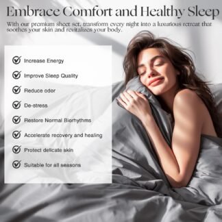 Silver Infused Bed Sheets Set, Temperature-Regulating Fabric with Self-Cleaning Technology for 3X Freshness Sleep, Genuine 100% Organic Viscose Derived from Bamboo (Gray, King)
