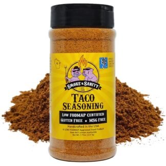 Smoke n Sanity Taco Seasoning - Monash Certified Low FODMAP Seasonings - Gluten Free Taco Seasoning - Certified Kosher - Dairy-Free Seasonings for Low FODMAP Food (7.75 oz Shaker)