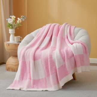 Snuggle Sac Checkered Blanket, Baby Pink Throw Blanket for Couch Plaid Microfiber Fluffy Warm Cozy Fuzzy Soft Throw Blanket Reversible Checkerered Blankets for Sofa, Chair, Bed,...