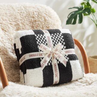 Snuggle Sac Checkered Blanket, Black Throw Blanket for Couch Plaid Microfiber Fluffy Warm Fuzzy Cozy Soft Throw Blanket Reversible Checkerered Blankets for Sofa, Chair, Bed,...