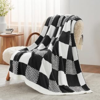Snuggle Sac Checkered Blanket, Black Throw Blanket for Couch Plaid Microfiber Fluffy Warm Fuzzy Cozy Soft Throw Blanket Reversible Checkerered Blankets for Sofa, Chair, Bed,...