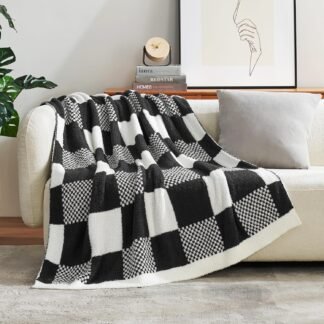 Snuggle Sac Checkered Blanket, Black Throw Blanket for Couch Plaid Microfiber Fluffy Warm Fuzzy Cozy Soft Throw Blanket Reversible Checkerered Blankets for Sofa, Chair, Bed,...