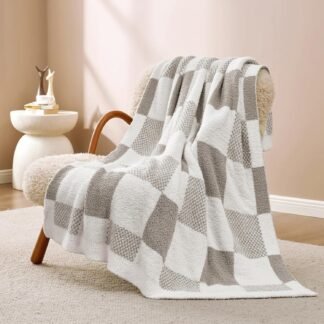 Snuggle Sac Checkered Blanket, Grey Throw Blanket for Couch Checker Microfiber Fluffy Warm Fuzzy Cozy Soft Throw Blanket Reversible Checkerered Blankets for Sofa, Chair, Bed,...