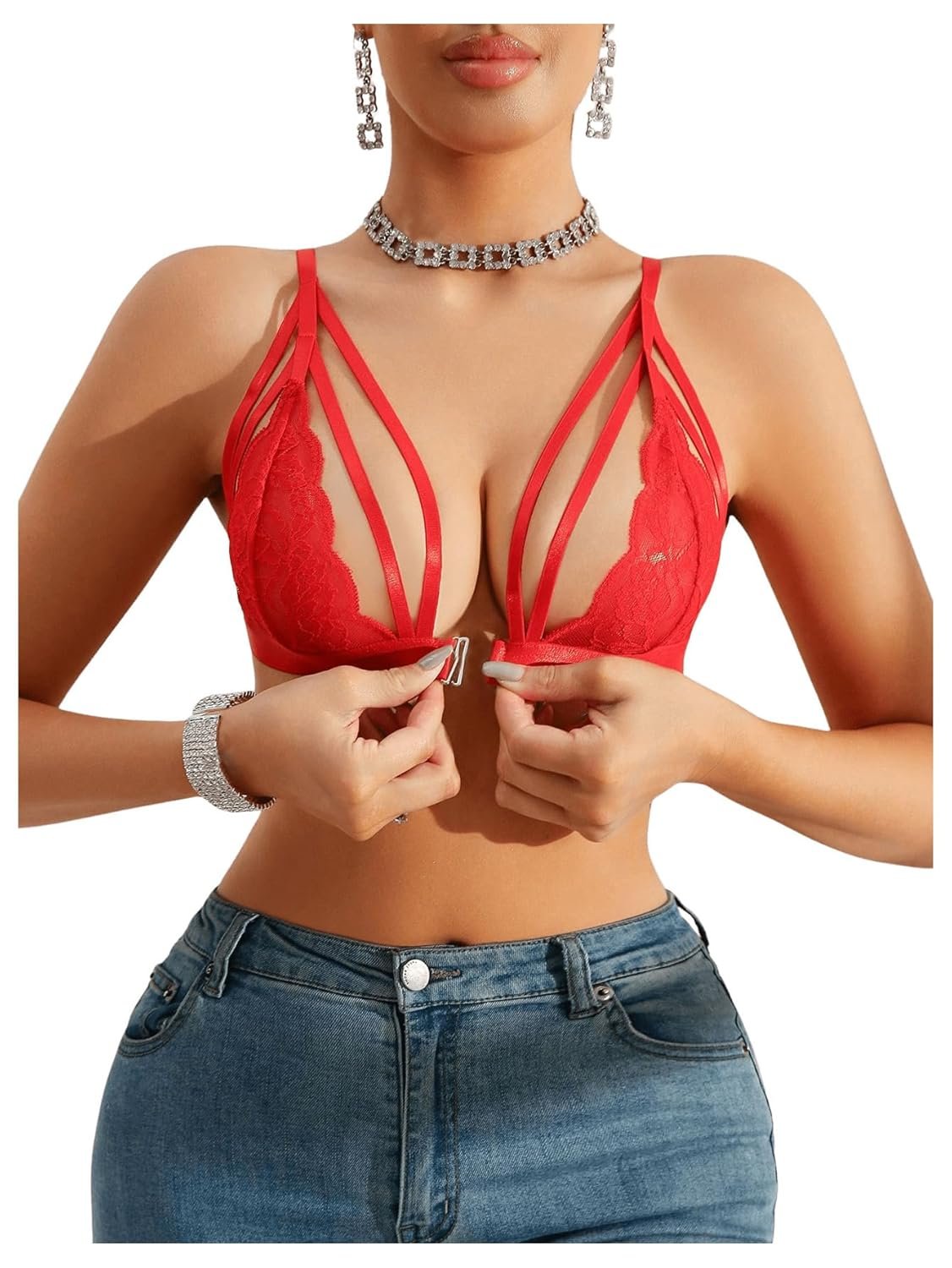 SOLY HUX Womens Lace Bralette Front Closure Bras Wireless Cutout Deep V Triangle Sexy Lace Bra - lunas-mystic-emporium.com SOLY HUX Women's Lace Bralette Front Closure Bras Wireless Cutout Deep V Triangle Sexy Lace Bra