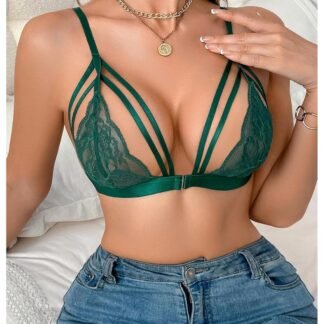 SOLY HUX Women's Lace Bralette Front Closure Bras Wireless Cutout Deep V Triangle Sexy Lace Bra