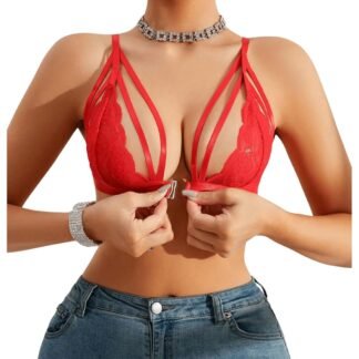 SOLY HUX Women's Lace Bralette Front Closure Bras Wireless Cutout Deep V Triangle Sexy Lace Bra