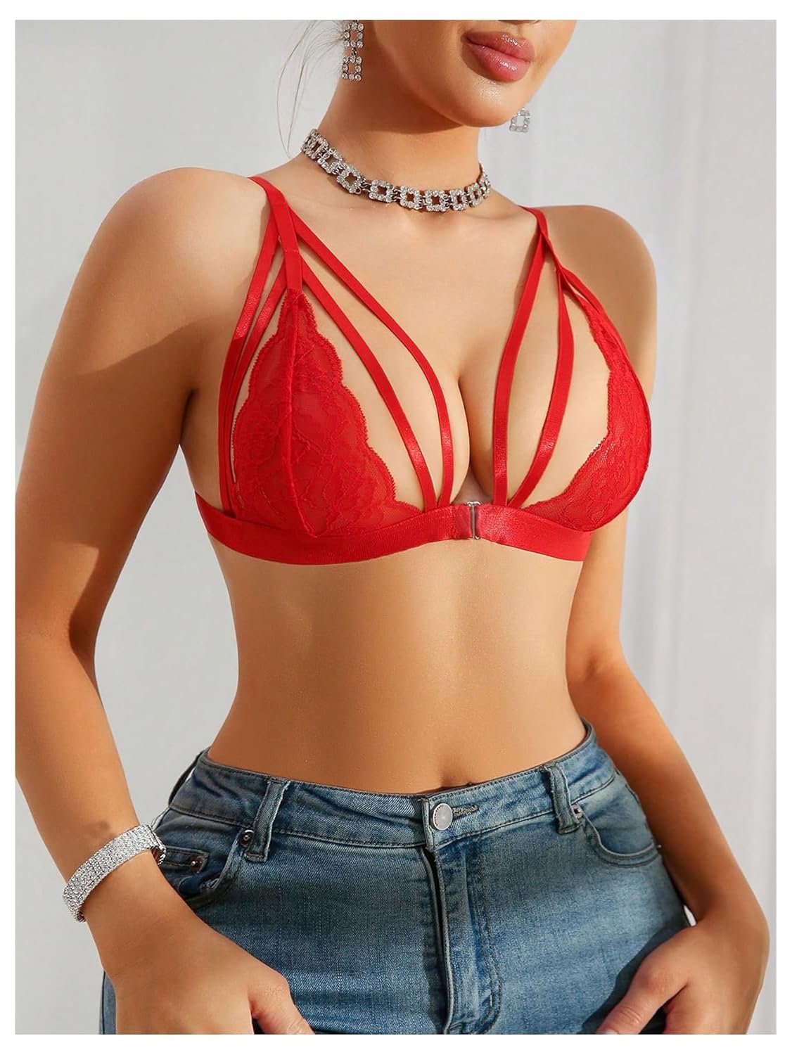 SOLY HUX Womens Lace Bralette Front Closure Bras Wireless Cutout Deep V Triangle Sexy Lace Bra - lunas-mystic-emporium.com SOLY HUX Women's Lace Bralette Front Closure Bras Wireless Cutout Deep V Triangle Sexy Lace Bra