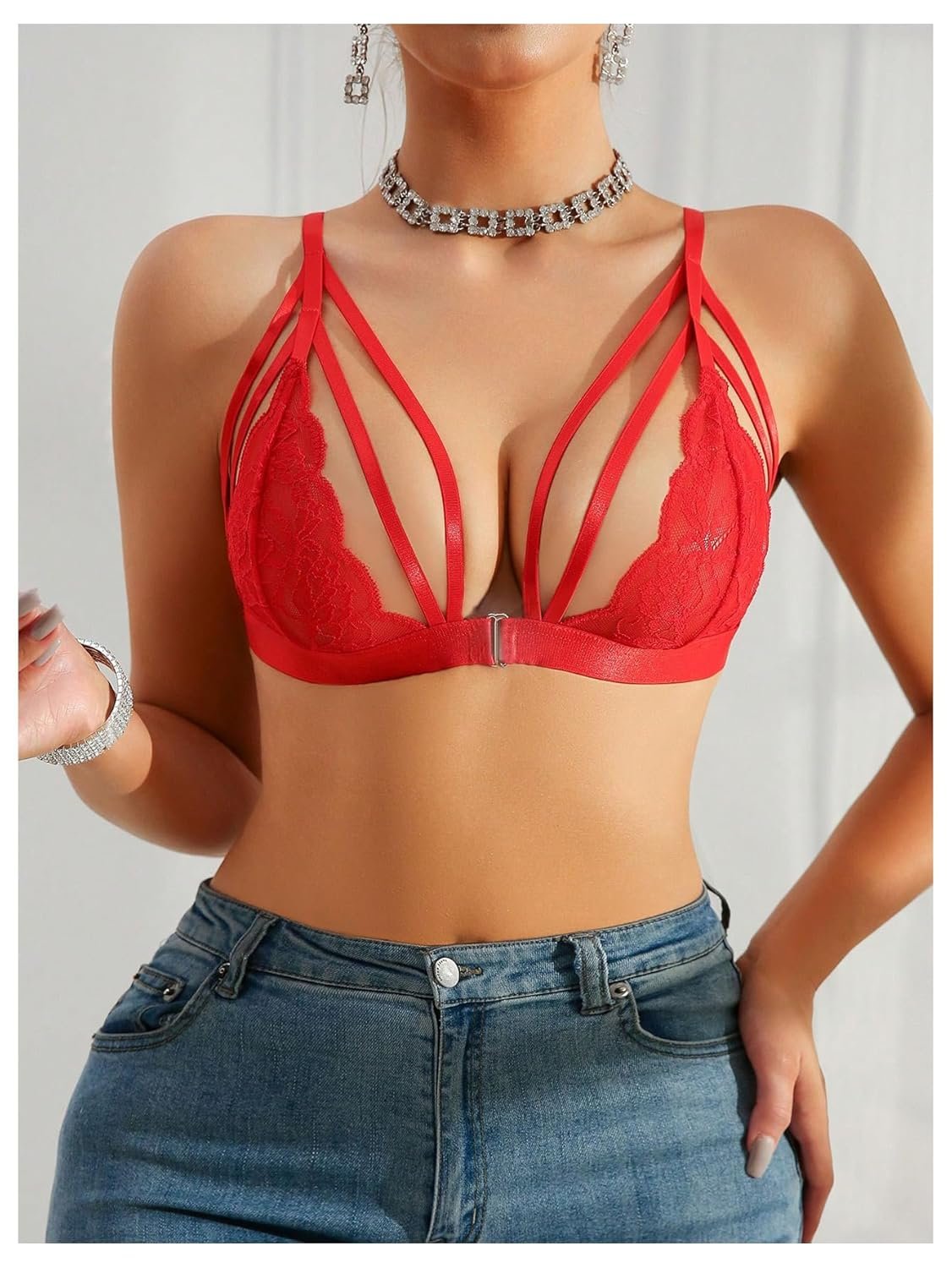 SOLY HUX Womens Lace Bralette Front Closure Bras Wireless Cutout Deep V Triangle Sexy Lace Bra - lunas-mystic-emporium.com SOLY HUX Women's Lace Bralette Front Closure Bras Wireless Cutout Deep V Triangle Sexy Lace Bra