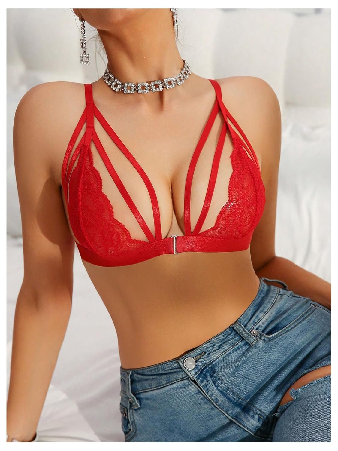 SOLY HUX Womens Lace Bralette Front Closure Bras Wireless Cutout Deep V Triangle Sexy Lace Bra - lunas-mystic-emporium.com SOLY HUX Women's Lace Bralette Front Closure Bras Wireless Cutout Deep V Triangle Sexy Lace Bra