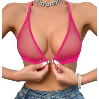 SOLY HUX Women's Sheer Mesh Through Bra Sheer Bralette Front Closure Deep V Neck Wireless Lingerie Sexy Lingerie Bra