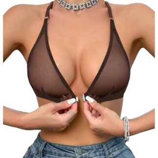 SOLY HUX Women's Sheer Mesh Through Bra Sheer Bralette Front Closure Deep V Neck Wireless Lingerie Sexy Lingerie Bra