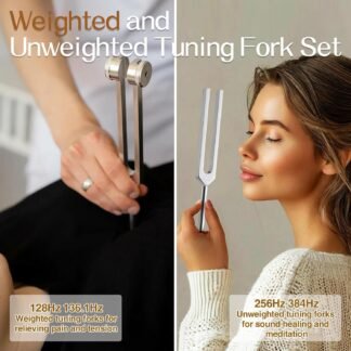 Sound Healing Tuning Fork Set - Tuning Forks for Chakra Alignment & Stress Relief – Otto 128Hz, Earth Om 136Hz, Yin 256Hz, Yang 384Hz, Activator & Pouch – Ideal for Meditation &...