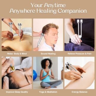 Sound Healing Tuning Fork Set - Tuning Forks for Chakra Alignment & Stress Relief – Otto 128Hz, Earth Om 136Hz, Yin 256Hz, Yang 384Hz, Activator & Pouch – Ideal for Meditation &...