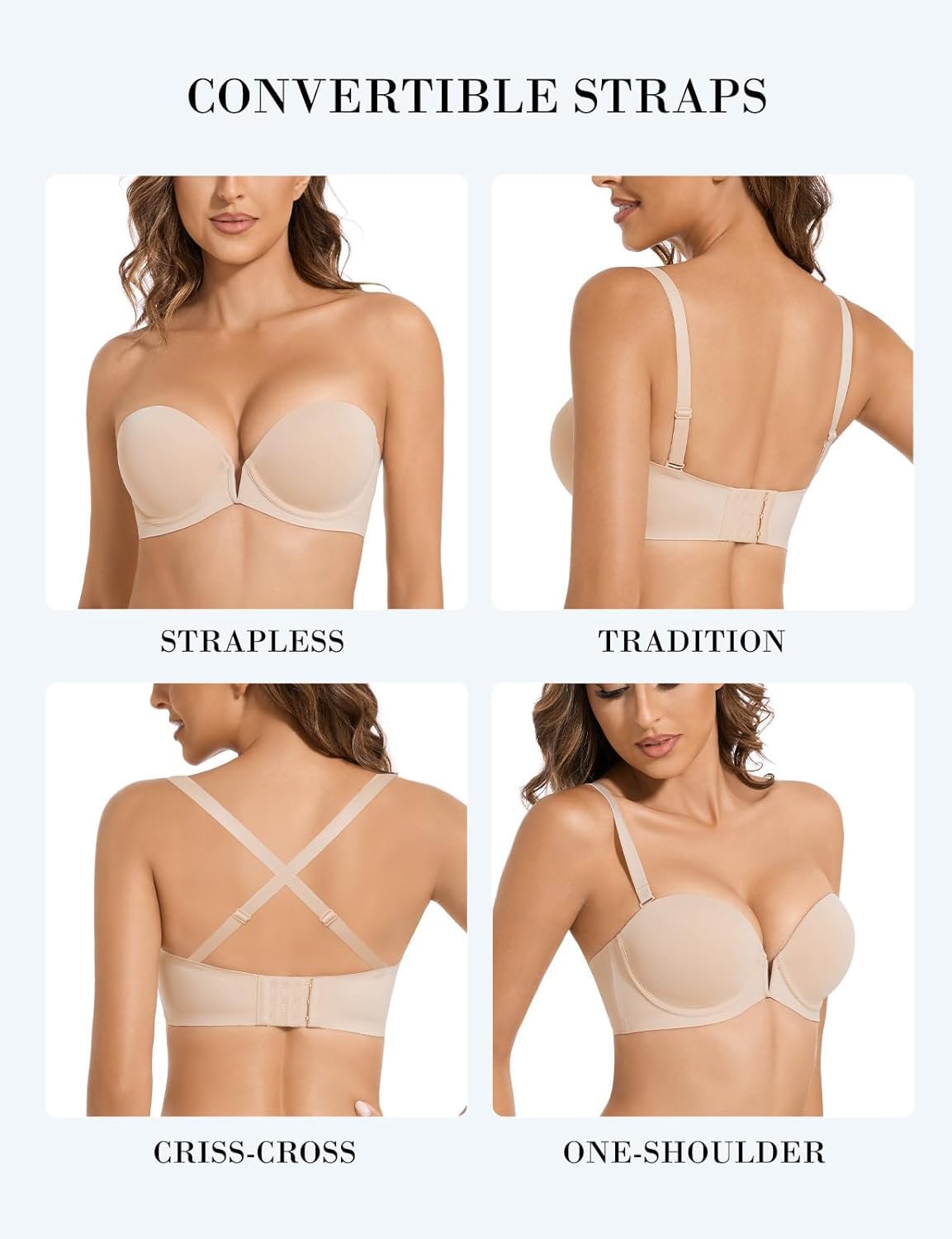 Strapless Bra Push Up Non Slip Deep V Plunge Underwire Bras for Women Super Padded Add 2 Cups - lunas-mystic-emporium.com Strapless Bra Push Up Non Slip Deep V Plunge Underwire Bras for Women Super Padded Add 2 Cups