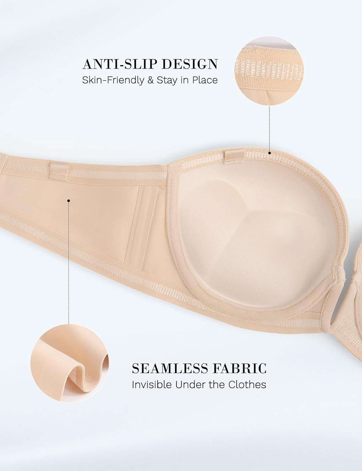 Strapless Bra Push Up Non Slip Deep V Plunge Underwire Bras for Women Super Padded Add 2 Cups - lunas-mystic-emporium.com Strapless Bra Push Up Non Slip Deep V Plunge Underwire Bras for Women Super Padded Add 2 Cups