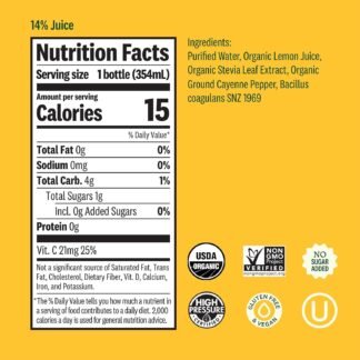 Suja Organic Cold-Pressed Lemon Love, Lemon Juice with No Additives, Excellent Source of Vitamin C for Immunity Support, Vegan, Plant-Based & USDA Certified (12 Fl Oz)