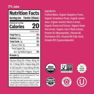 Suja Organic Energize Raspberry Lemon Cold Pressed Juice Drink, 12 fl oz Bottle
