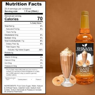 Syruvia Glazed Donut Coffee Syrup - 25.4 fl oz Premium Coffee Flavoring Syrup - Kosher Coffee Syrups, Gluten Free, No Coloring, Perfect for Drinks, Soda, Shakes, Desserts, and...
