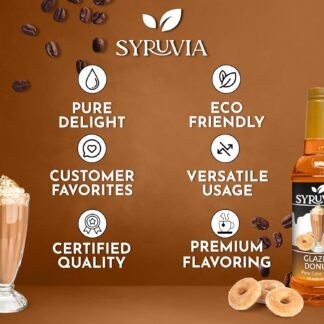 Syruvia Glazed Donut Coffee Syrup - 25.4 fl oz Premium Coffee Flavoring Syrup - Kosher Coffee Syrups, Gluten Free, No Coloring, Perfect for Drinks, Soda, Shakes, Desserts, and...