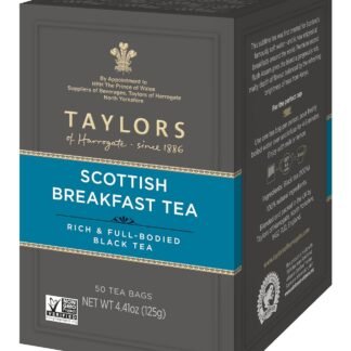Taylors of Harrogate Scottish Breakfast Black Tea Individually Wrapped Bags, 50 Count (Pack of 1), Strong, Malty and Full, Caffeinated, Enjoy Hot or Iced, 50 Teabags