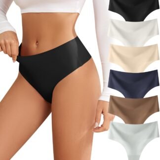 Thongs for Womens High Waisted Seamless for Women Underwear Sexy Breathable Panties 6 Pack