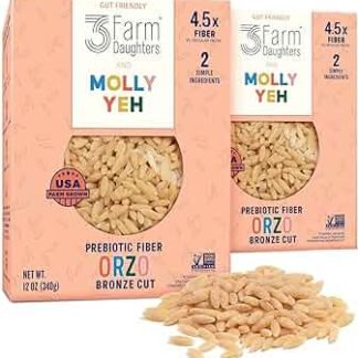 Three Farm Daughters X Molly Yeh High Fiber Orzo Pack, Irresistible, Low GI, Non GMO Orzo Pasta Noodles, Low Net Carb, Made in the USA from Just 2 Simple Ingredients, 12 oz. (2...