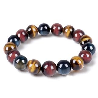 Tiger Eye Bracelet,Relax Anxiety Crystal Beaded Triple Protection Jewelry Bead Stone Chakra Gemstones Bracelets for women men