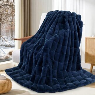 Touchat Faux Fur Throw Blanket, Luxury 1000GSM Ultra Thick Warm Rabbit Blanket for Couch Bed Sofa, 3D Checkered Pattern Soft Winter Heavy Minky Fluffy Blankets for Women...