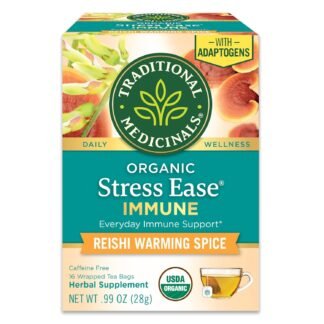 Traditional Medicinals Organic, Stress Ease Immune with Adaptogens, Reishi Warming Spice - Immune Support with Astragalus - Kosher, Non-GMO, Caffeine-Free, Compostable - 16 Tea...