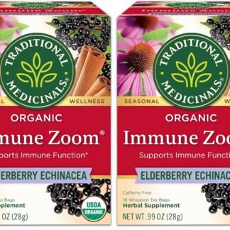Traditional Medicinals Tea, Organic Immune Zoom Elderberry Echinacea, Supports Immune Function, 16 Tea Bags (Pack of 2)
