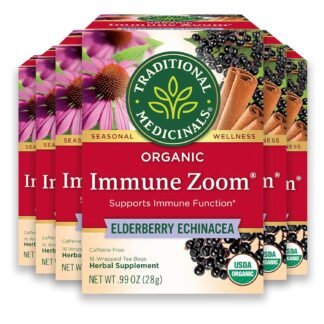 Traditional Medicinals Tea, Organic Immune Zoom Elderberry Echinacea - Supports Immune Function - Kosher, Non-GMO, Caffeine-Free, Compostable - 48 Tea Bags