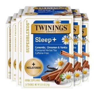 Twinings Superblends Sleep+ Herbal Tea with 1mg Melatonin, Camomile, Cinnamon & Vanilla, Naturally Caffeine-Free, 16 Tea Bags (Pack of 6), 96 Teabags