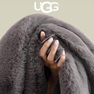 UGG Euphoria Faux Fur Throw Blanket, Oversized Soft Throw for Bed or Couch, Luxury Bedroom Decor, Plush Blankets, Machine Washable, 50-inch x 70-inch, Charcoal Grey