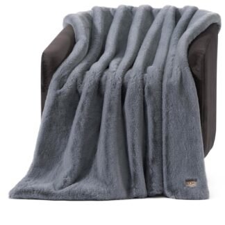 UGG Euphoria Faux Fur Throw Blanket, Oversized Soft Throw for Couch or Bed, Luxury Room Decor, Giftable Fuzzy Blankets, Machine Washable, 50-inch x 70-inch, Chambray Blue Grey