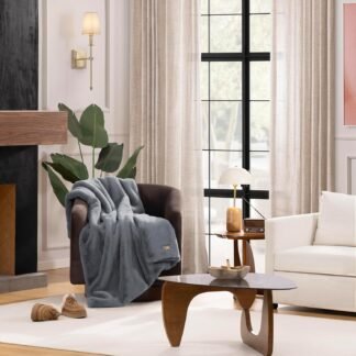 UGG Euphoria Faux Fur Throw Blanket, Oversized Soft Throw for Couch or Bed, Luxury Room Decor, Giftable Fuzzy Blankets, Machine Washable, 50-inch x 70-inch, Chambray Blue Grey
