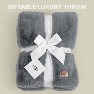 UGG Euphoria Faux Fur Throw Blanket, Oversized Soft Throw for Couch or Bed, Luxury Room Decor, Giftable Fuzzy Blankets, Machine Washable, 50-inch x 70-inch, Chambray Blue Grey
